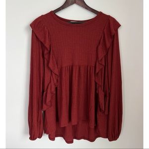 NWT Altar’d State Ruffle Blouse in Brick